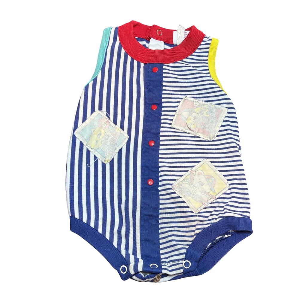 Vintage Buster Brown Romper Baby 6-9 months Blue One Piece Romper Patchwork